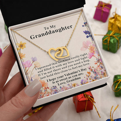 Netecom Personalized To My Granddaughter Necklace from Grandma, Custom Message Card with Name, Interlocking Heart Jewelry Gift for Birthday, Christmas
