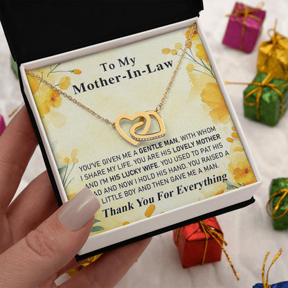 Netecom Personalized To My Mother-in-Law Necklace, Interlocking Hearts Jewelry with Floral Card, Wedding, Birthday, Christmas Gift from Daughter-in-Law