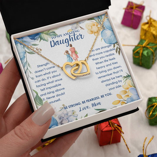 Netecom Personalized Mother to Daughter Necklace – Interlocking Hearts Jewelry with Inspirational Quote Card, Encouragement Gift for Birthday, Graduation, or Special Occasions from Mom