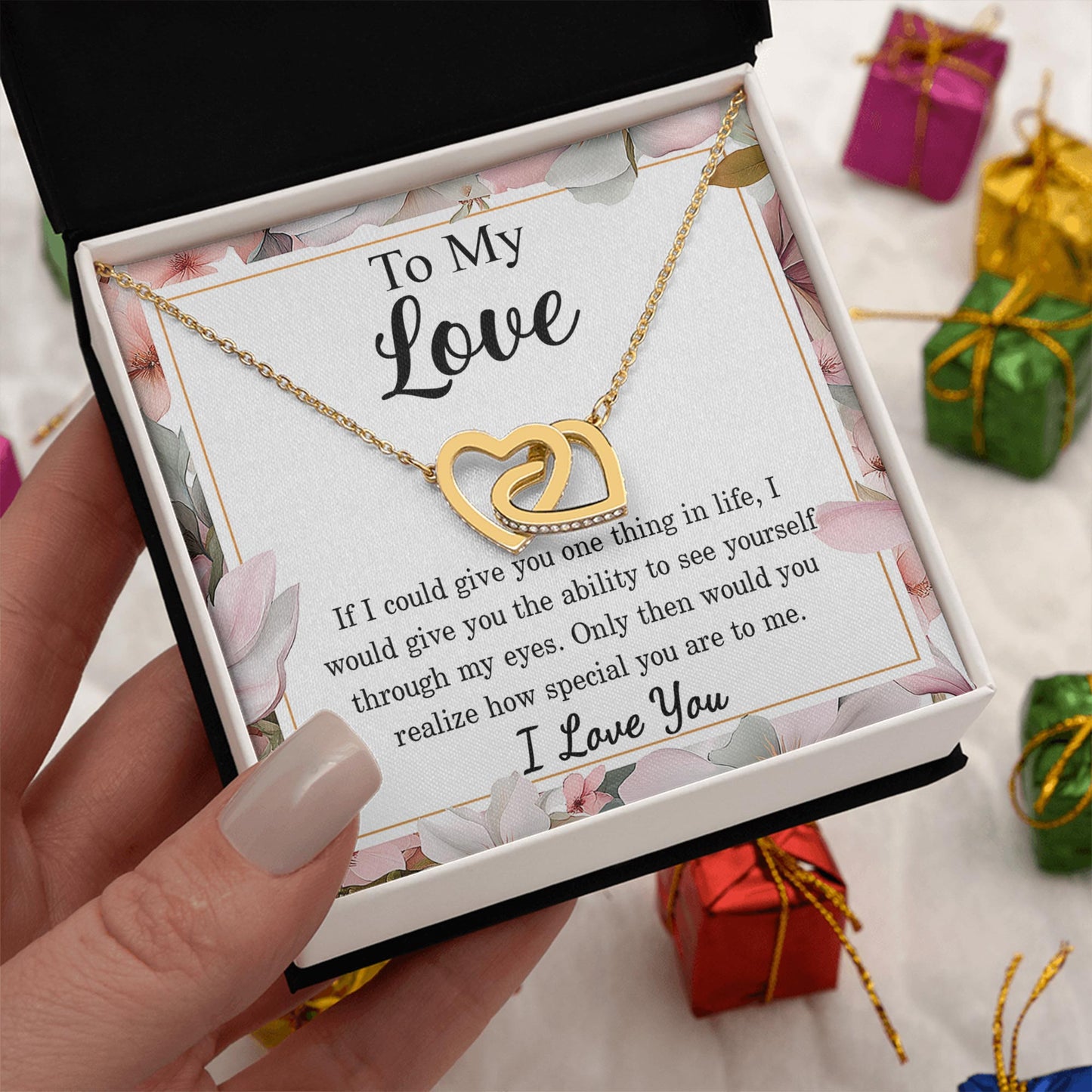Netecom Personalized To My Wife Necklace from Husband, Custom Message Card with Name, Interlocking Heart Jewelry Gift for Birthday, Christmas, Couple
