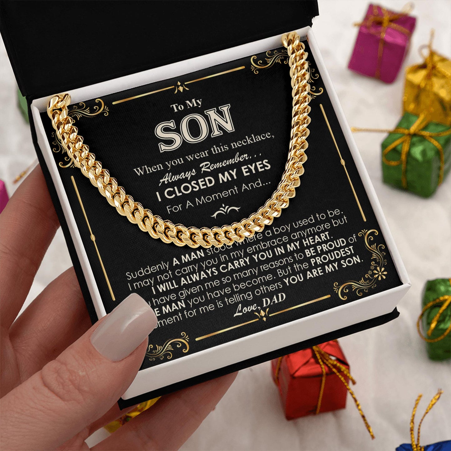 Netecom Personalized Father to Son Necklace –Cuban Link Chain Jewelry with Heartfelt Quote Card, Birthday, Graduation, Christmas Gift from Dad