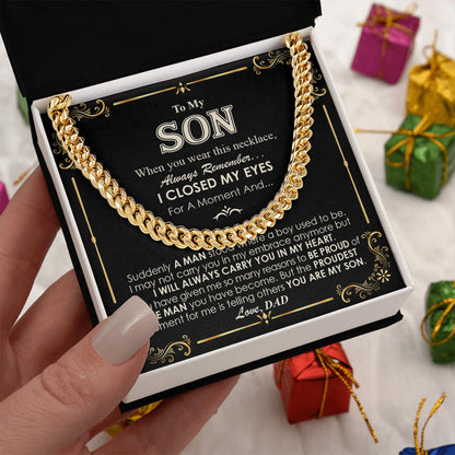 Netecom Personalized Father to Son Necklace –Cuban Link Chain Jewelry with Heartfelt Quote Card, Birthday, Graduation, Christmas Gift from Dad