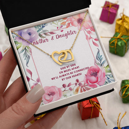 Netecom Personalized Mother and Daughter Necklace, Custom Message Card with Name, Side By Side Or Miles Apart Interlocking Heart Jewelry Gift for Birthday, Christmas