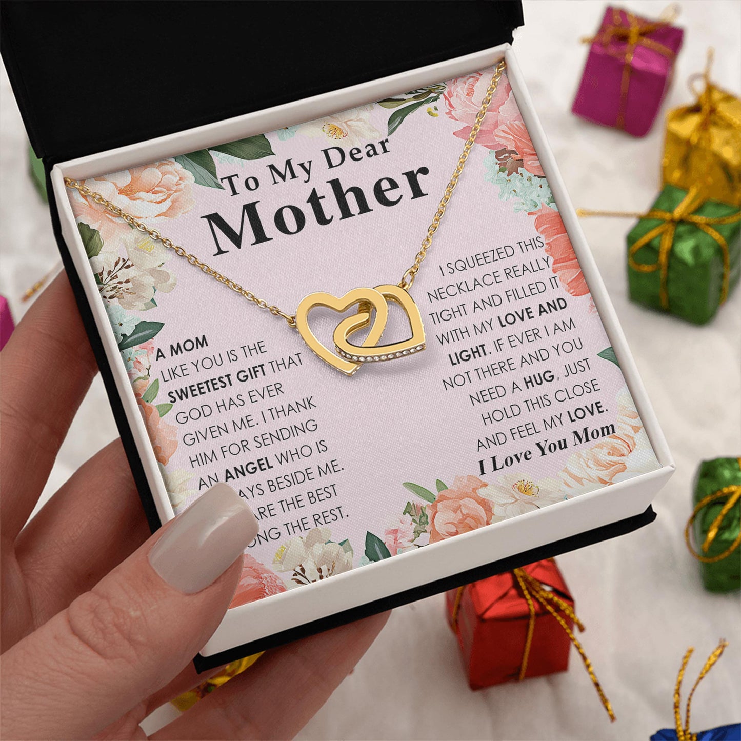 Netecom Personalized To My Dear Mother Necklace from Daughter Son, Custom Message Card with Name, Interlocking Heart Jewelry Gift for Birthday, Christmas