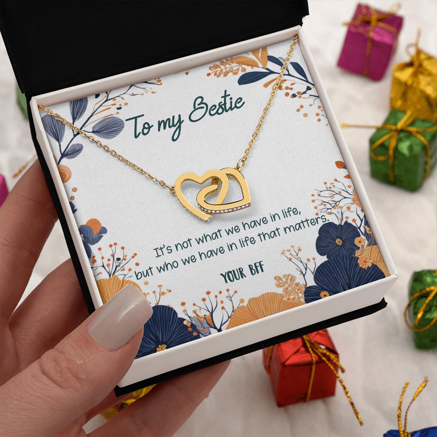 Netecom Personalized To My Bestie Necklace from Best Friend, Custom Flowers with Name, Interlocking Heart Jewelry Gift for Birthday, Christmas