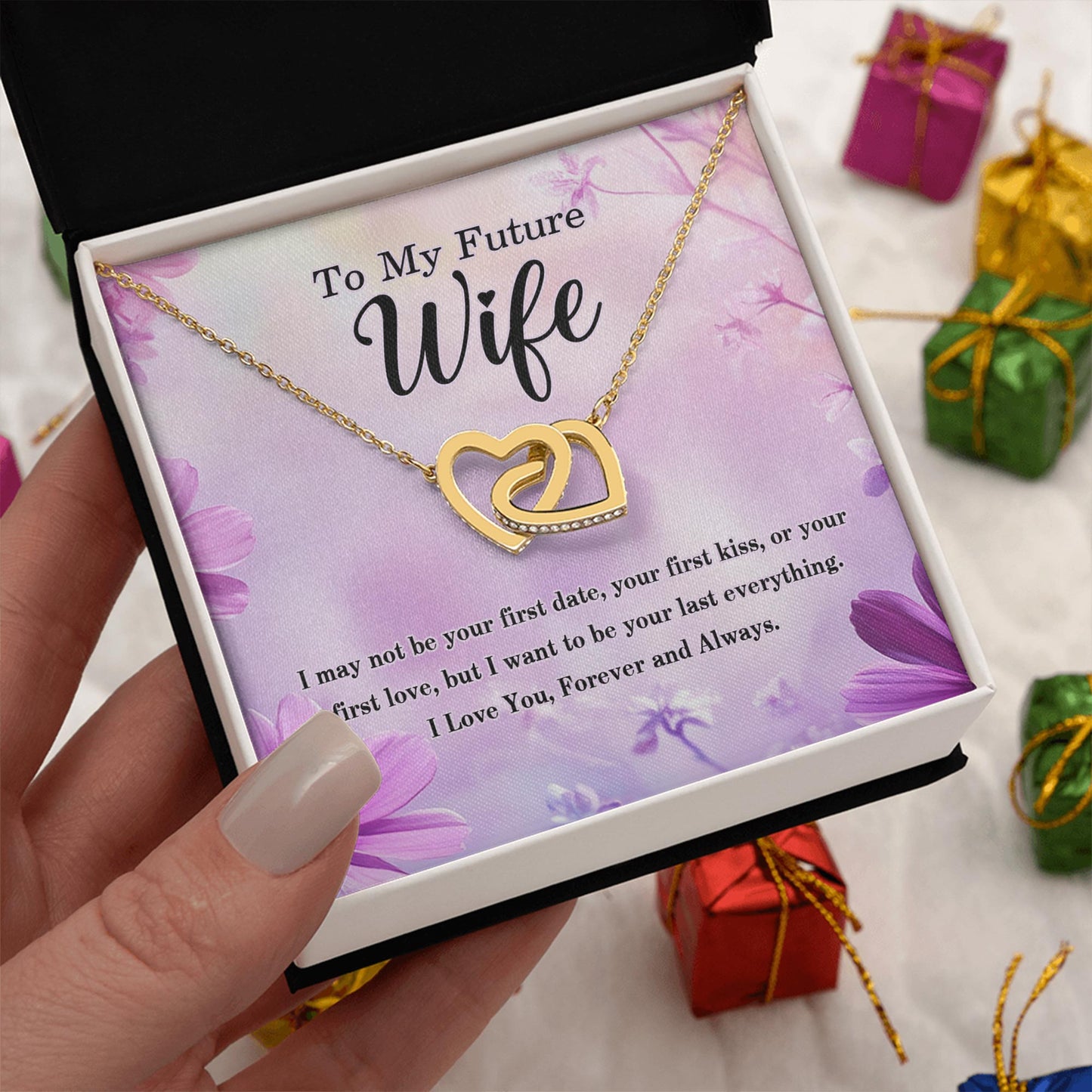 Netecom Personalized To My Future Wife Necklace from Fiancé, Custom Pink Message Card with Name, Flower Interlocking Heart Jewelry Gift for Couple, Wedding, Birthday, Christmas