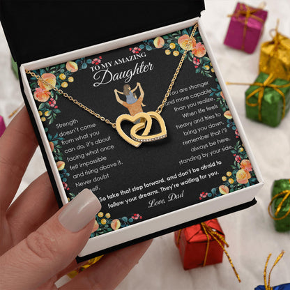 Netecom Personalized To My Daughter Necklace from Dad, Interlocking Hearts Jewelry with Black Floral Card, Inspirational Birthday, Graduation, Christmas Gift