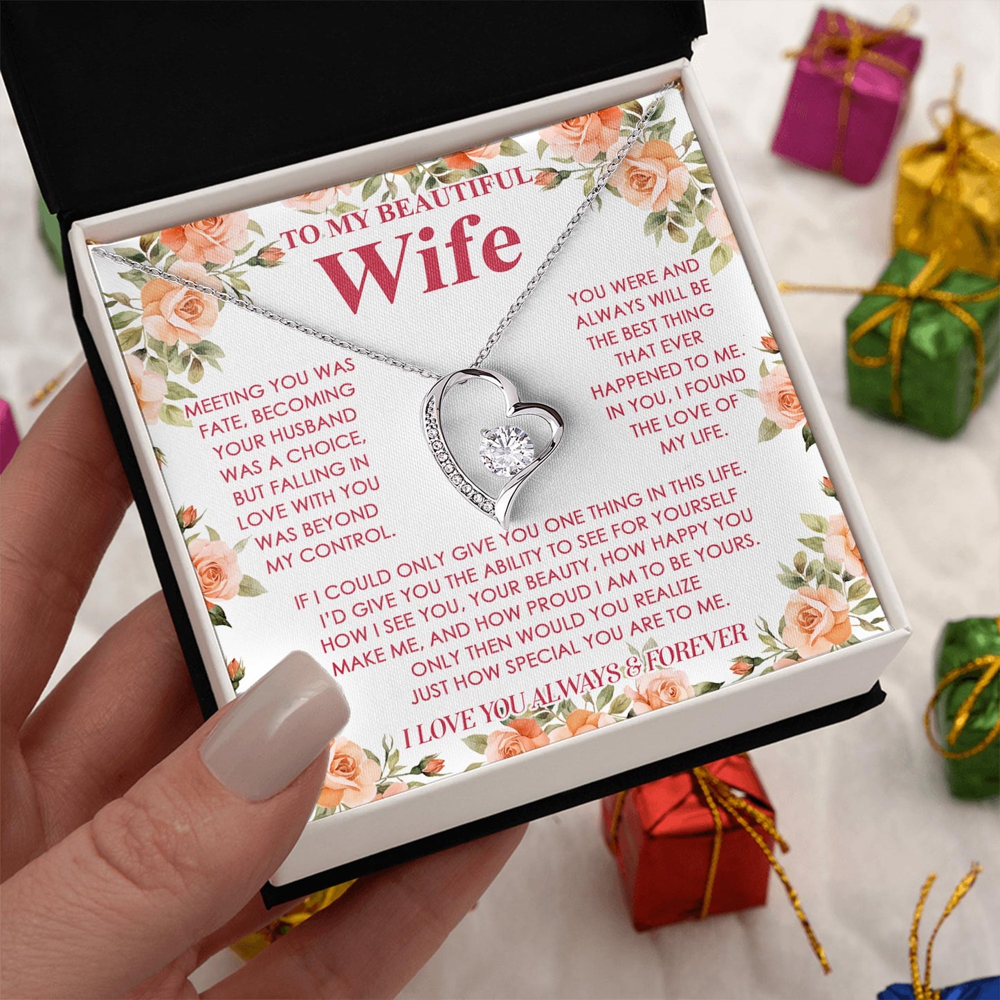 Netecom Personalized To My Beautiful Wife Necklace from Husband, Custom Message Card with Name, Forever Lover Jewelry Gift for Birthday, Anniversary, Christmas, Wedding