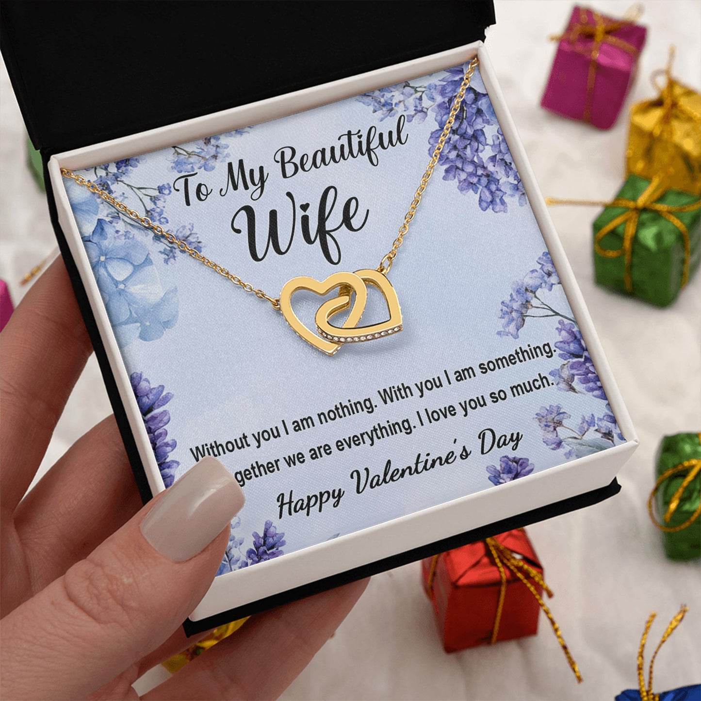 Netecom Personalized To My Beautiful Wife Necklace from Husband, Custom Message Card with Name, Interlocking Heart Jewelry Gift for Valentine’s Day, Birthday, Christmas