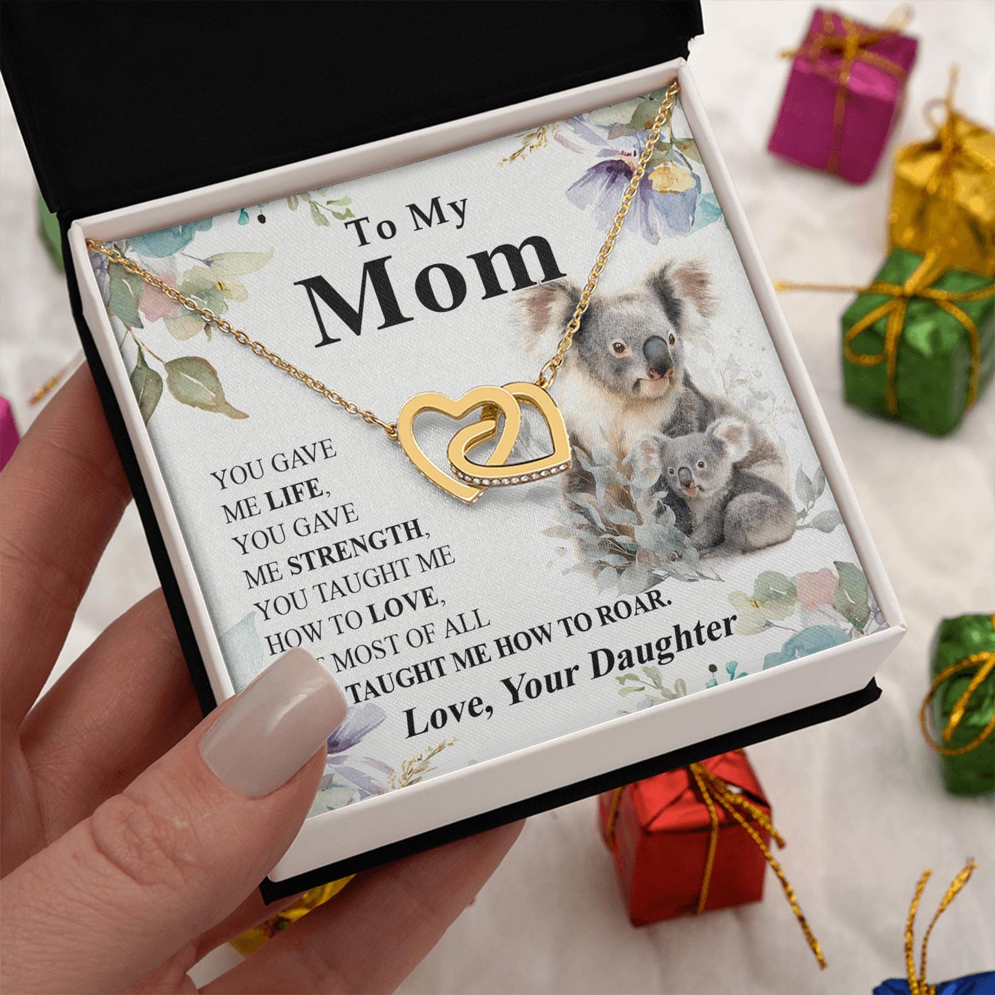 Netecom Personalized To My Mom Necklace from Daughter, Interlocking Heart Jewelry with Koala Card, Mother’s Day, Birthday, Christmas Gift for Mom
