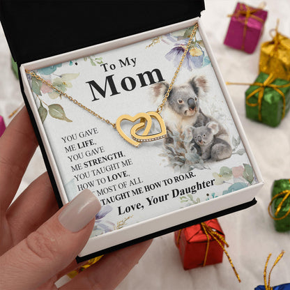 Netecom Personalized To My Mom Necklace from Daughter, Interlocking Heart Jewelry with Koala Card, Mother’s Day, Birthday, Christmas Gift for Mom