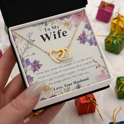 Netecom Personalized To My Wife Necklace from Husband, Custom Message Card with Name, Minimal Flower Interlocking Heart Jewelry Gift for Birthday, Christmas