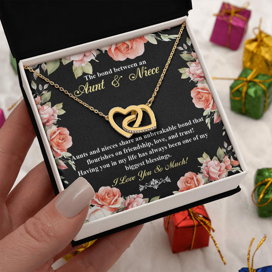 Netecom Personalized Aunt to Niece Necklace – Interlocking Hearts Jewelry with Sentimental Quote Card, Birthday, Graduation, Christmas Gift from Aunt