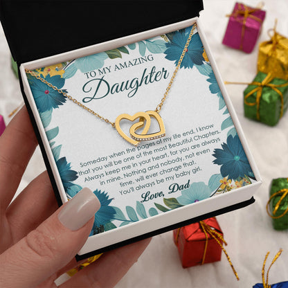 Netecom Personalized To My Amazing Daughter Necklace from Dad, Custom Message Card with Name, Interlocking Heart Jewelry Gift for Birthday, Christmas