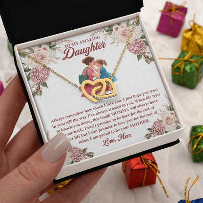 Netecom Personalized Mother to Daughter Necklace – Interlocking Hearts Jewelry with Sentimental Quote Card, Birthday, Graduation, Christmas Gift from Mom