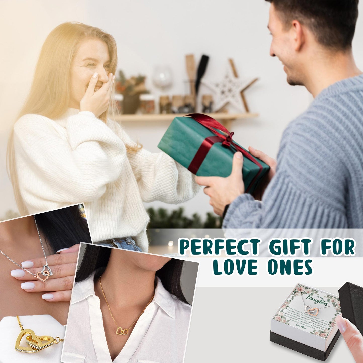 Netecom Personalized Mother to Daughter Necklace – Interlocking Hearts Jewelry with Loving Quote Card, Birthday, Graduation, Christmas Gift from Mom