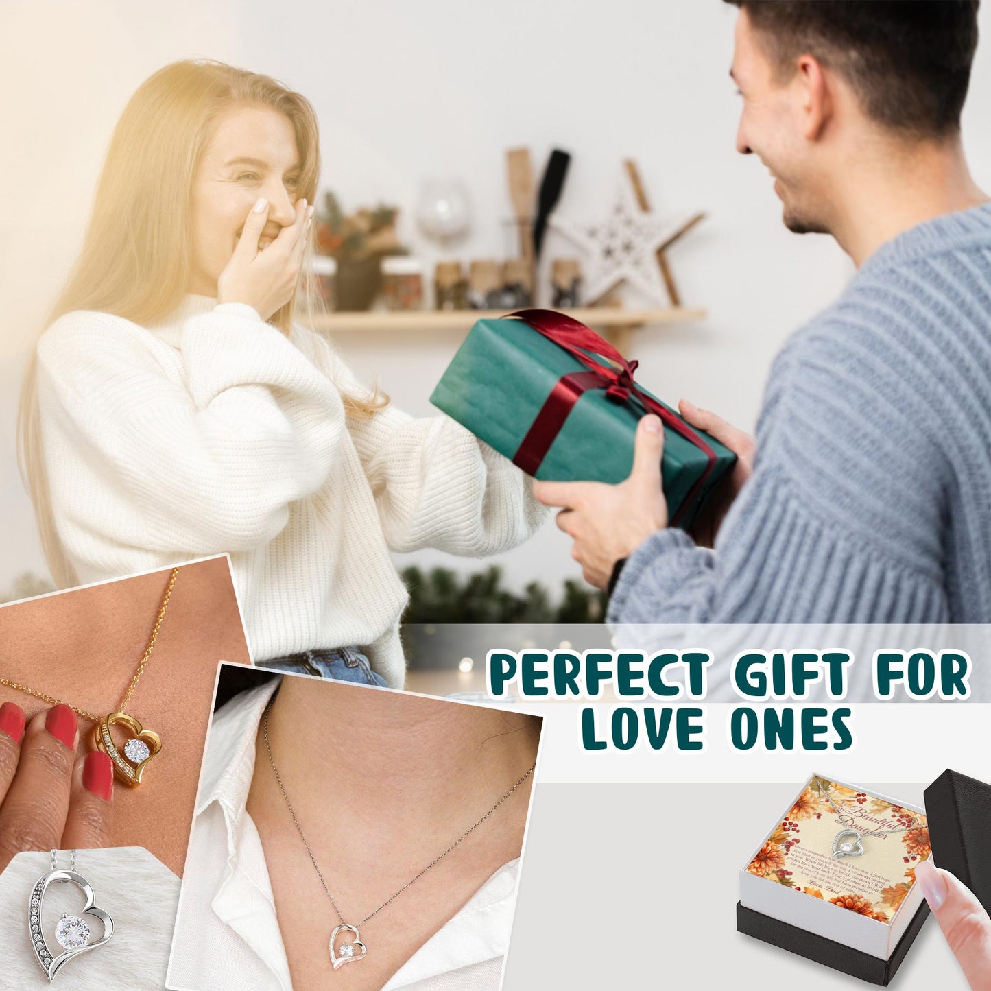 Netecom Personalized Father to Daughter Necklace – Heart-Shaped Pendant with Sparkling Diamond and Sentimental Quote Card, Perfect Gift for Birthday, Graduation, or Christmas from Dad