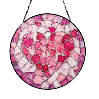 Netecom Valentine Heart Stained Glass Sun Catcher – Personalized Love Ornament, Custom Window Hanging, Romantic Gift