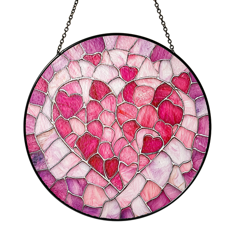 Netecom Valentine Heart Stained Glass Sun Catcher – Personalized Love Ornament, Custom Window Hanging, Romantic Gift