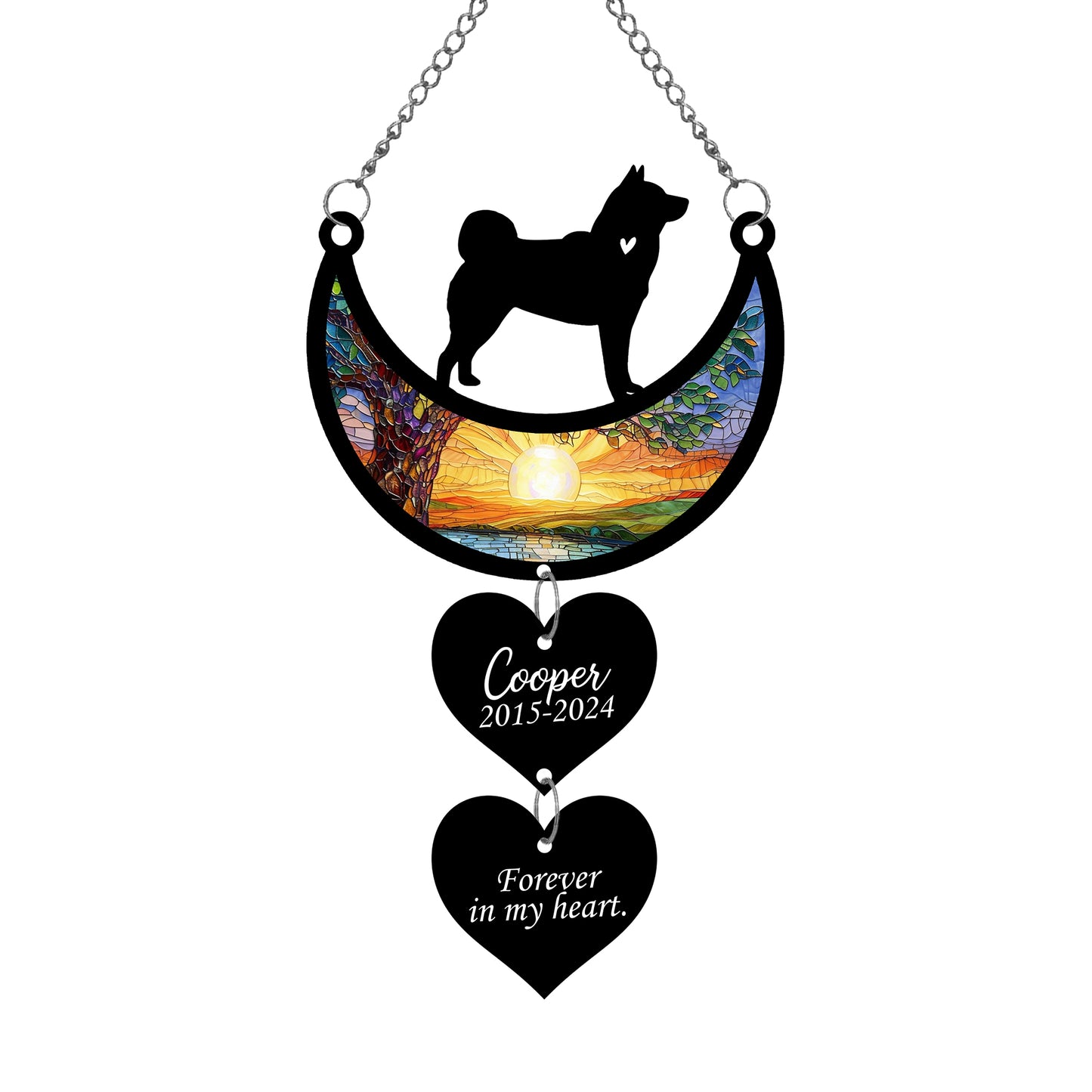 Netecom Personalized Akita Moon Heart Memorial Suncatcher, Custom Akita Ornament with Name Date, Dog Loss Sympathy Gift, Pet Remembrance Keepsake