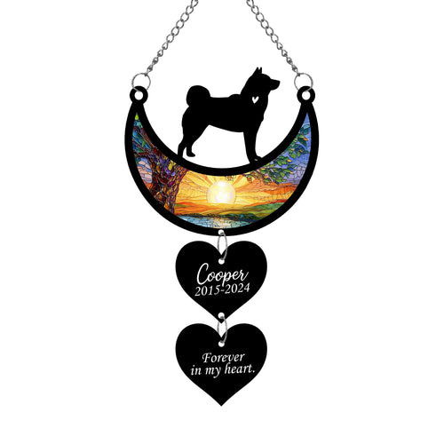 Netecom Personalized Akita Moon Heart Memorial Suncatcher, Custom Akita Ornament with Name Date, Dog Loss Sympathy Gift, Pet Remembrance Keepsake