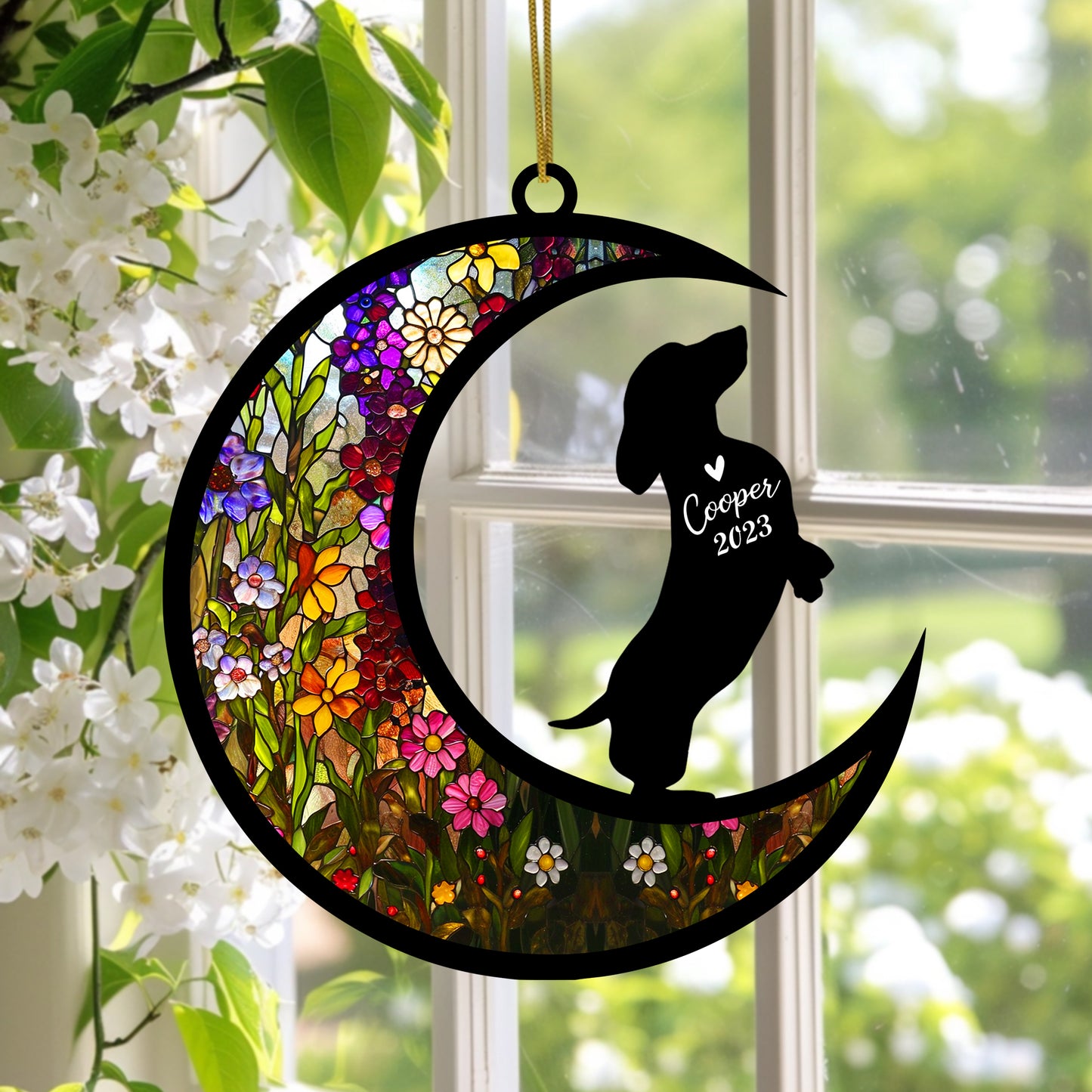 Netecom Personalized Dachshund Memorial Suncatcher Dachshund Ornament with Name Date, Pet Loss SunCatcher, Bereavement Gift, Dog Remembrance Gift,  Loss of Pet Sympathy Gift for Dog Lovers