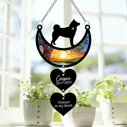 Netecom Personalized Akita Moon Heart Memorial Suncatcher, Custom Akita Ornament with Name Date, Dog Loss Sympathy Gift, Pet Remembrance Keepsake