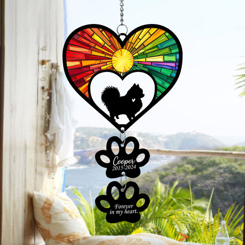 Netecom Personalized Pomeranian Rainbow Heart Paw Memorial Suncatcher, Custom Dog Ornament with Name Date, Pet Loss Sympathy Gift, Dog Remembrance Keepsake
