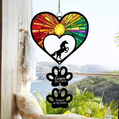 Netecom Personalized Horse Rainbow Heart Paw Memorial Suncatcher, Custom Horse Ornament with Name Date, Pet Loss Sympathy Gift, Pet Remembrance Keepsake