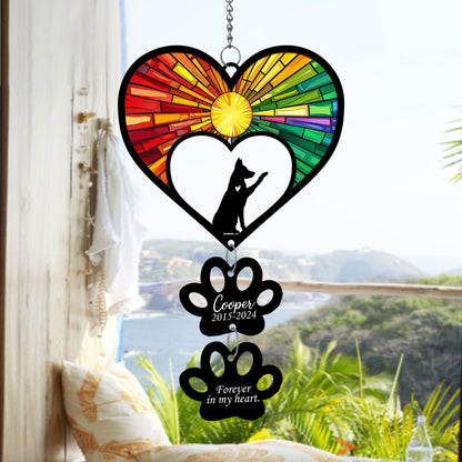 Netecom Personalized German Shepherd Rainbow Heart Paw Memorial Suncatcher, Custom Dog Ornament with Name Date, Pet Loss Sympathy Gift, Dog Remembrance Keepsake