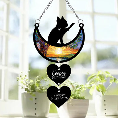 Netecom Personalized Boston Terrier Moon Heart Memorial Suncatcher, Custom Boston Terrier Ornament with Name Date, Dog Loss Sympathy Gift, Pet Remembrance Keepsake