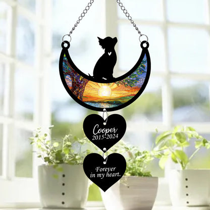 Netecom Personalized Chihuahua Moon Heart Memorial Suncatcher, Custom Chihuahua Ornament with Name Date, Dog Loss Sympathy Gift, Pet Remembrance Keepsake