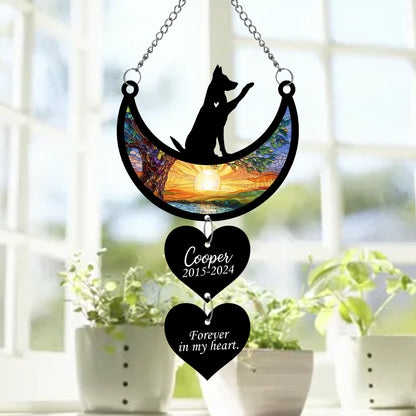 Netecom Personalized German Shepherd Moon Heart Memorial Suncatcher, Custom German Shepherd Ornament with Name Date, Dog Loss Sympathy Gift, Pet Remembrance Keepsake