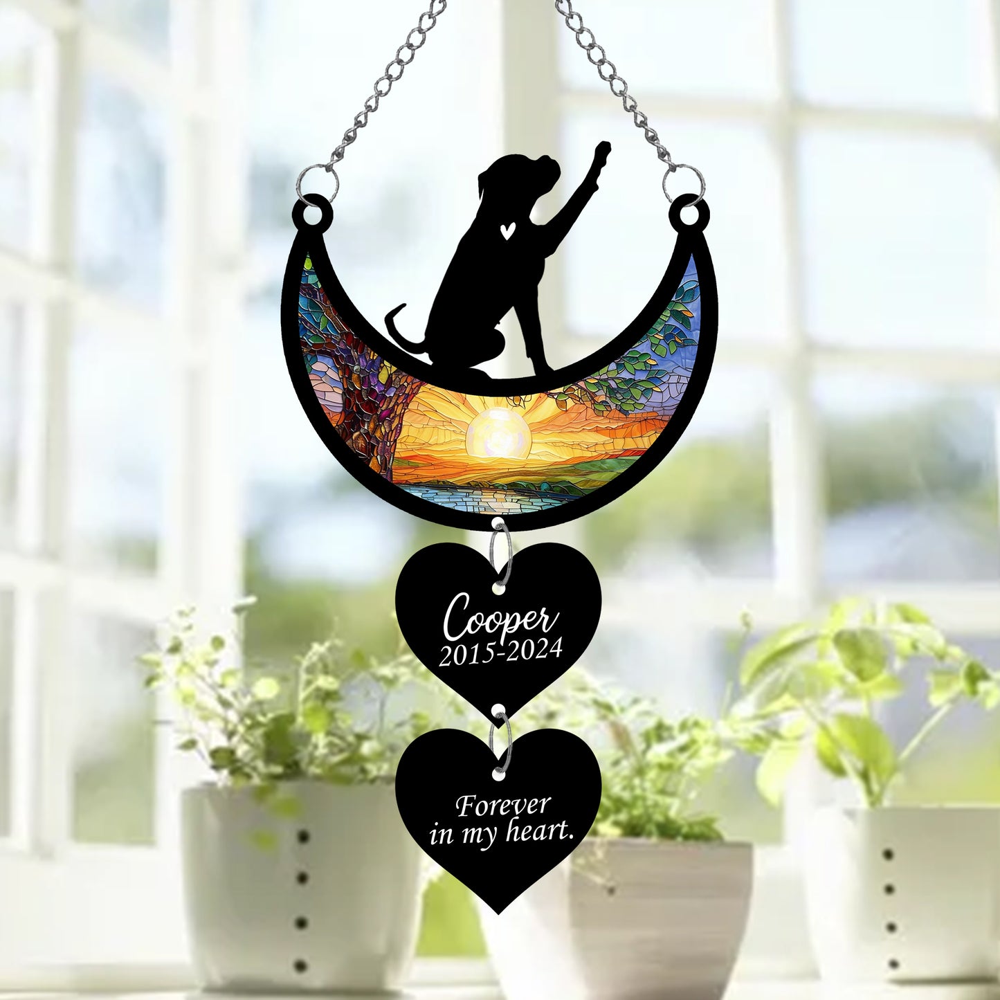 Netecom Personalized Boxer Moon Heart Memorial Suncatcher, Custom Boxer Ornament with Name Date, Dog Loss Sympathy Gift, Pet Remembrance Keepsake