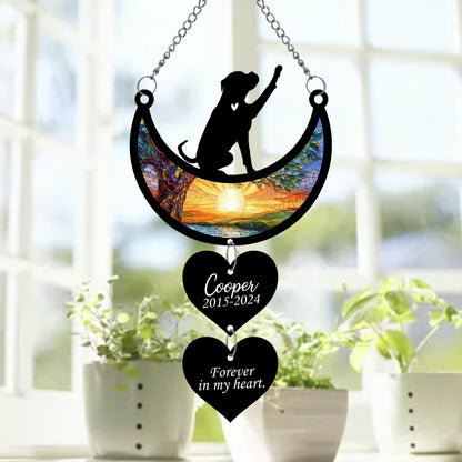 Netecom Personalized Boxer Moon Heart Memorial Suncatcher, Custom Boxer Ornament with Name Date, Dog Loss Sympathy Gift, Pet Remembrance Keepsake
