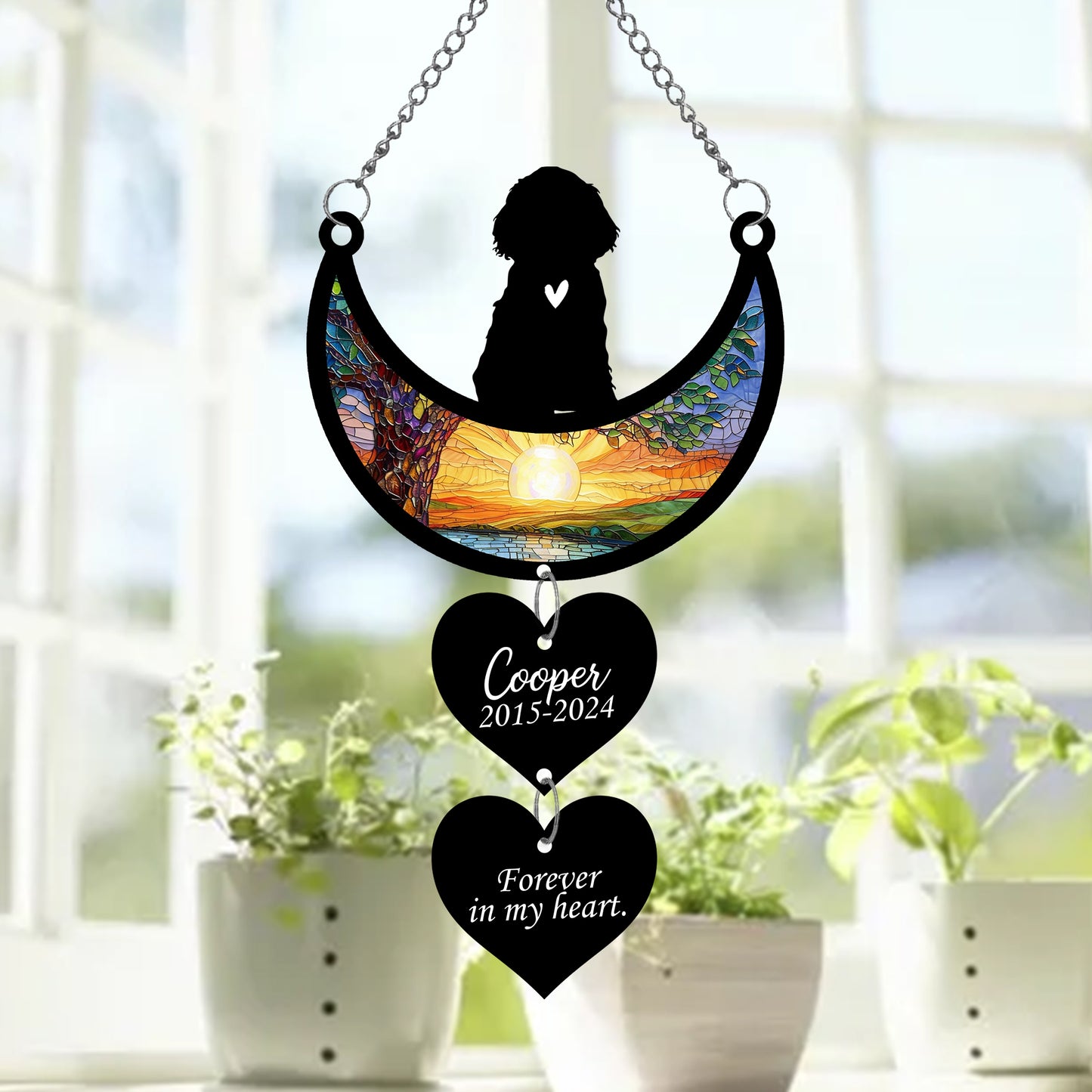 Netecom Personalized Cocker Spaniel Moon Heart Memorial Suncatcher, Custom Dog Ornament with Name Date, Dog Loss Sympathy Gift, Pet Remembrance Keepsake