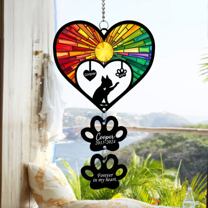 Netecom Personalized Boston Terrier Rainbow Heart Paw Memorial Suncatcher, Custom Dog Ornament with Name Date, Dog Loss Sympathy Gift, Pet Remembrance Keepsake