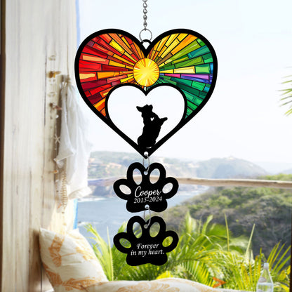 Netecom Personalized Corgi Rainbow Heart Paw Memorial Suncatcher, Custom Dog Ornament with Name Date, Dog Loss Sympathy Gift, Pet Remembrance Keepsake