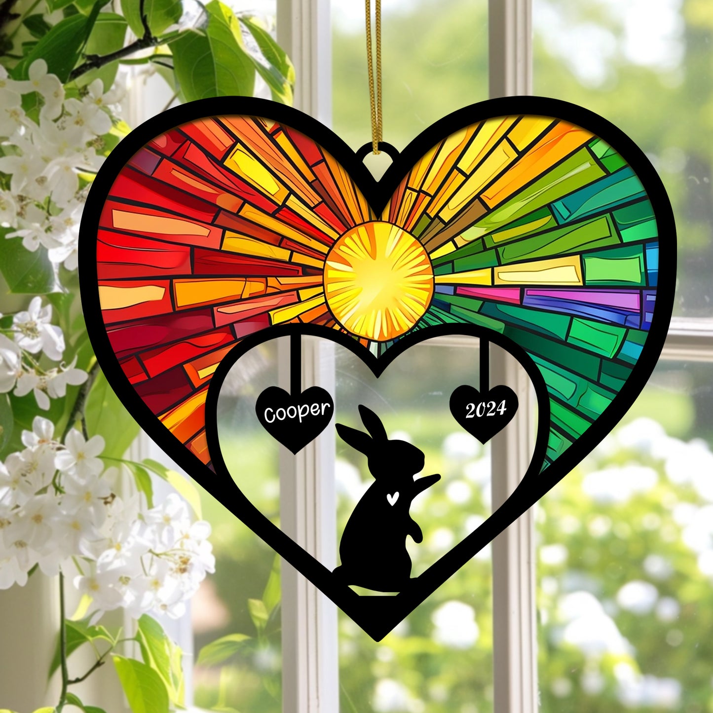 Netecom Rabbit Memorial Suncatcher, Personalized Rabbit Ornament with Name Date, Bereavement Gift Loss of Bunny, Pet Loss Sympathy Gift, Passing Away Gift