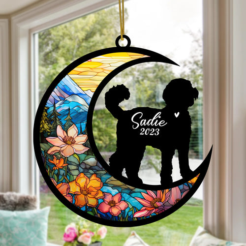 Netecom Personalized Labradoodle Dog Memorial Suncatcher, Christmas Ornament with Name Date, Pet Loss Stained Glass Gift, Dog Memorial Ornament, Bereavement Sympathy Gift for Dog Lovers