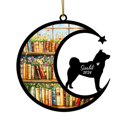 Netecom Personalized Akita Suncatcher for Windows Hanging, Custom Dog Sun Catcher Ornament with Name Date, Unique Gifts for Book Lovers, Reader Teacher Librarian Bookworm