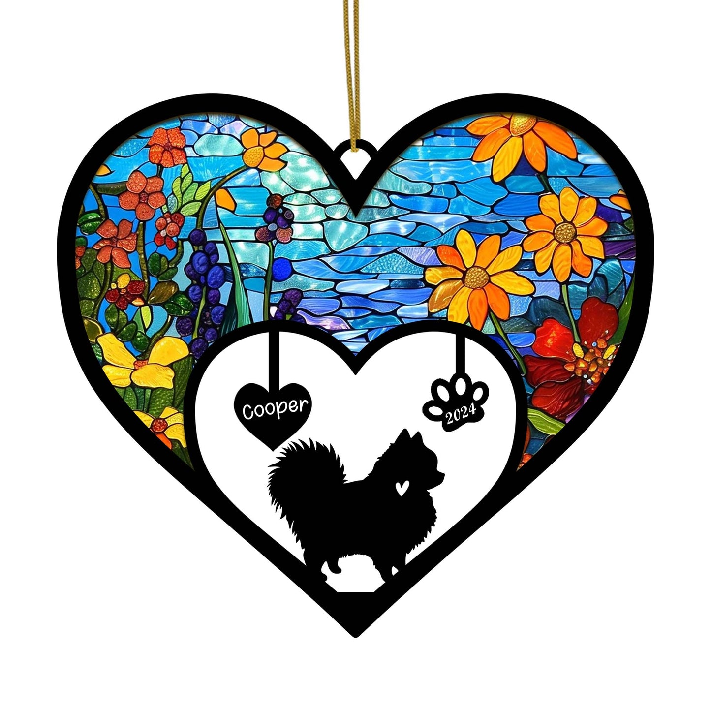 Netecom Pomeranian Memorial Suncatcher, Personalized Pom Dog Memorial with Name Date, Dog Passing Away Gift, Loss of Dog Sympathy Gift, Dog Remembrance Gift, Dog Lovers Gift