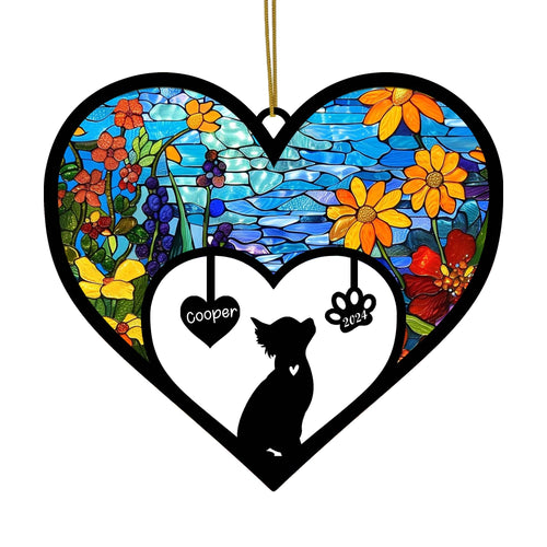 Netecom Chihuahua Dog Memorial Suncatcher, Personalized Chihuahua Memorial with Name Date, Dog Passing Away Gift, Loss of Dog Sympathy Gift, Dog Remembrance Gift
