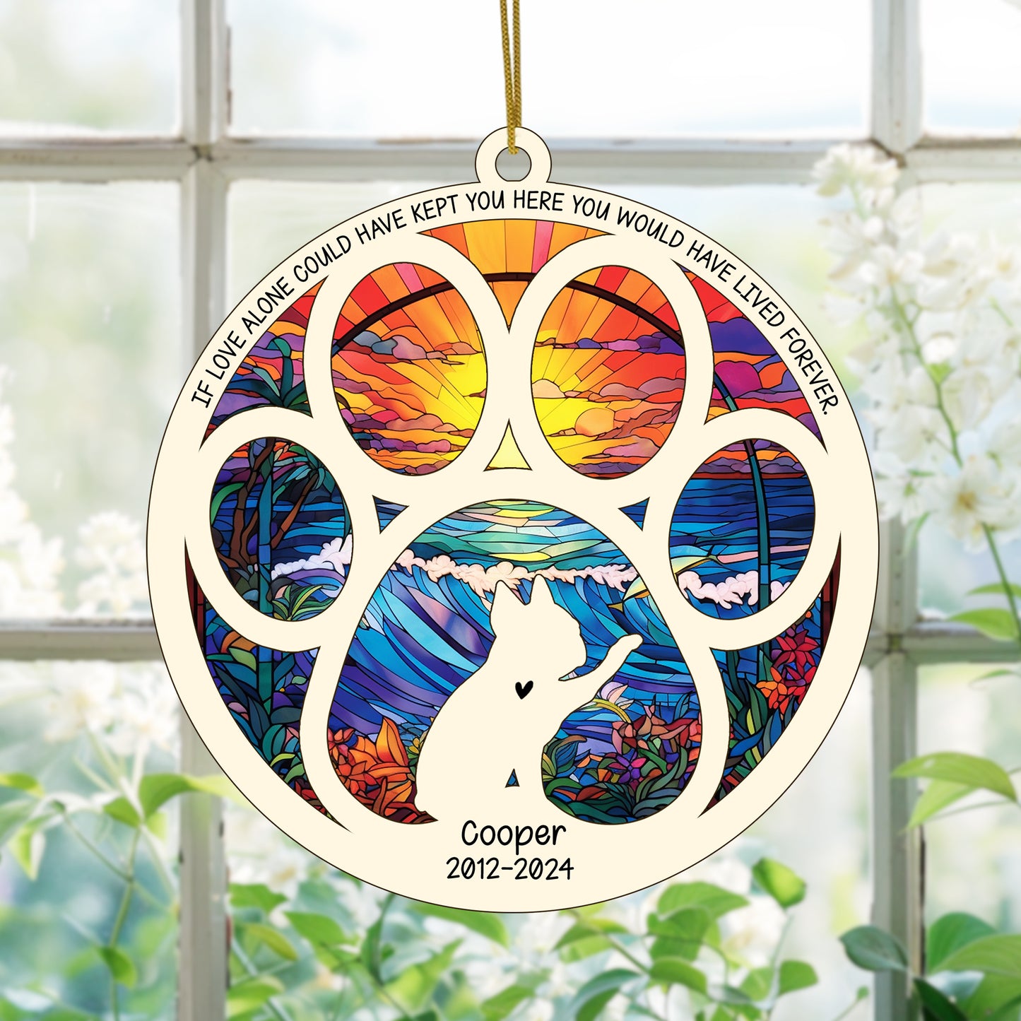 Netecom Personalized Boston Terrier Dog Paw Memorial Suncatcher with Name Date, Pet Loss Sympathy Gift, Remembrance Gift for Dog Lovers