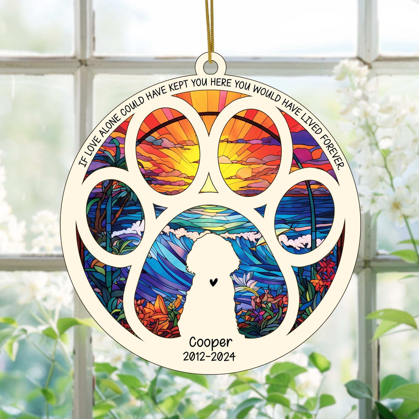 Netecom Personalized Cocker Spaniel Dog Paw Memorial Suncatcher with Name Date, Pet Loss Sympathy Gift, Remembrance Gift for Dog Lovers