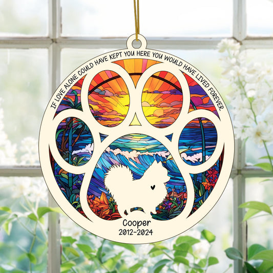 Netecom Personalized Pomeranian Dog Paw Memorial Suncatcher with Name Date, Pet Loss Sympathy Gift, Remembrance Gift for Dog Lovers