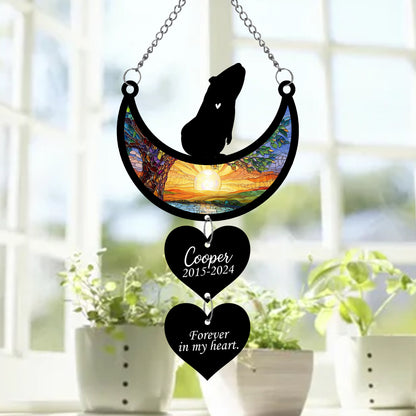 Netecom Personalized Guinea Pig Moon Heart Memorial Suncatcher, Custom Guinea Pig Ornament with Name Date, Pet Loss Sympathy Gift, Pet Remembrance Keepsake
