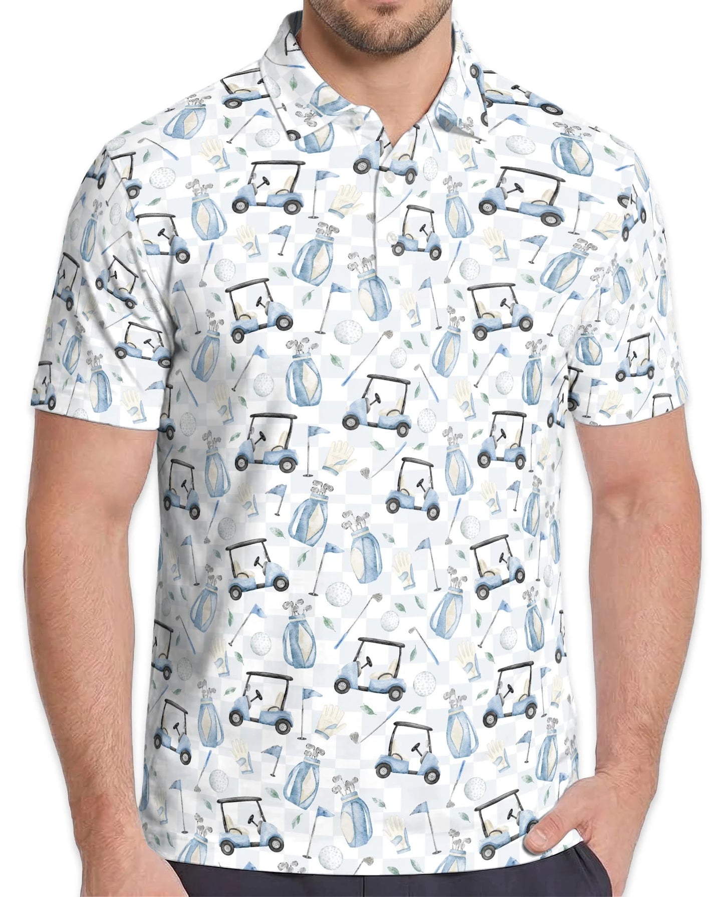 Watercolor Golf Seamless Pattern Polo Shirt for Men – Artistic Sport Style | Netecom