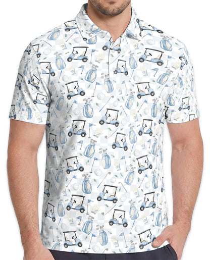 Watercolor Golf Seamless Pattern Polo Shirt for Men – Artistic Sport Style | Netecom