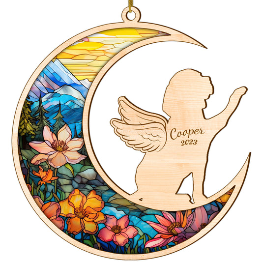 Netecom Personalized Beagle Memorial Suncatcher, Beagle Dog Angel Wings Memorial Gift Christmas Ornament Decor Bereavement Gift Dog Memorial Ornament Loss of Pet Sympathy Gift for Dog Lovers